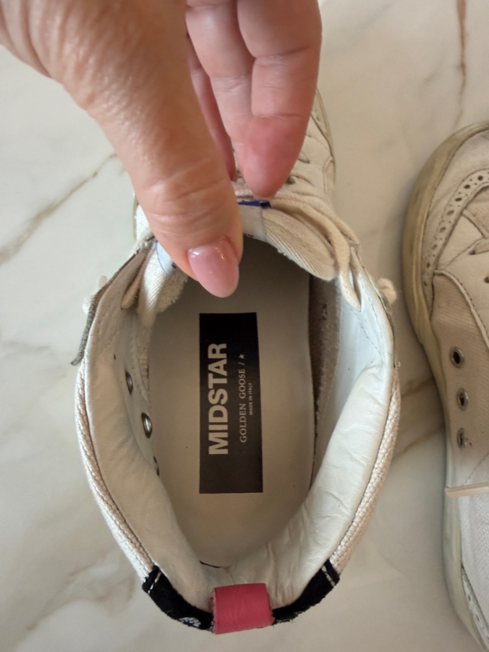 GGDB White High-Top Sneakers with Pink Heel Tab - Picture 2 of 8